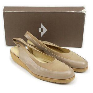 VTG Bottega Veneta Nude Leather Neoprene Rubber Sole Slingback Wedges 7.5B Italy